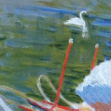 Green detail of a painted sign depicting the Swan Boats in Boston Garden from a proposal for a fundraiser at the Isabella Stewart Gardner Museum; Boston Event Planner, Boston Event Planning, Boston Event Stylist, Boston Event Styling