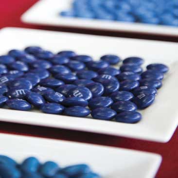 Blue detail of m&m candies at a Fourth of July party, Boston Event Planner, Boston Event Planning, Boston Event Stylist, Boston Event Styling