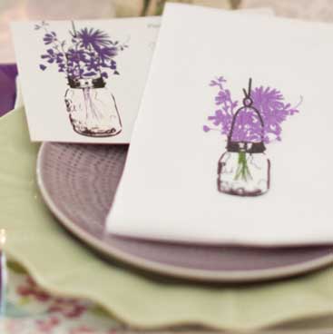 Purple detail of embroidered linens from a wine tasting bridal shower; Boston Event Planner, Boston Event Planning, Boston Event Stylist, Boston Event Styling