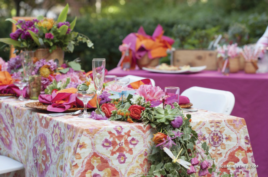 Beacon Hill Garden Party Event, a lush floral table runner adorns the festive table, Boston Event Planner, Boston Event Planning, Boston Event Stylist, Boston Event Styling